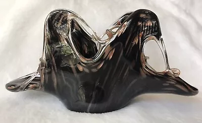 Murano Hand Blown Glass Napkin / Letter Holder **  Black W/ Iridescent Bronze ** • $40