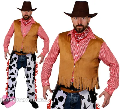 Mens Cowboy Costume Adult Wild West Sheriff Fancy Dress Western Rodeo Cow Boy • £18.38