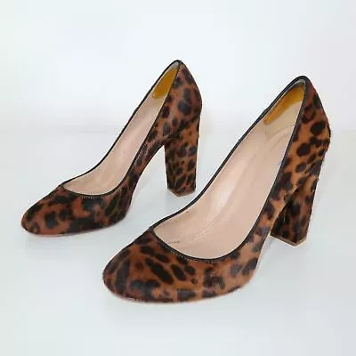 J.CREW Collection Etta Pumps Womens 8 Leather Calf Hair Leopard Chunky Heels • $55.92