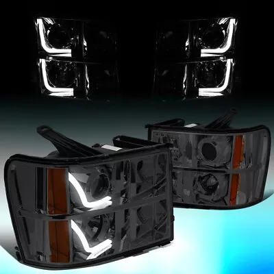 For 2007-2014 Gmc Sierra Pickup Smoked/amber Led Drl Projector Headlight Lamps • $163.88