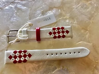 New Michele 16mm White / Red  Leather Watch Strap - $120 MS16TR440122 • $39.60