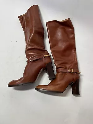 Vintage Brown Leather Knee High Boot 7.5 • $75