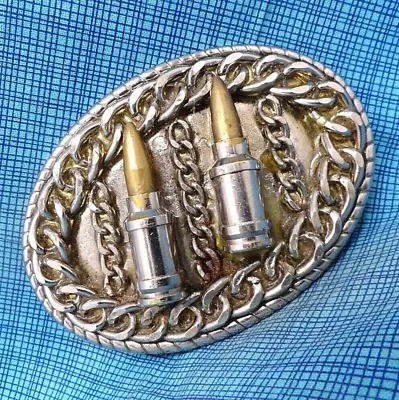 Bullets Chain Belt Buckle Ammo Sportsman Hunter Shooter Cowboy Biker Vtg .DBD812 • $25.98