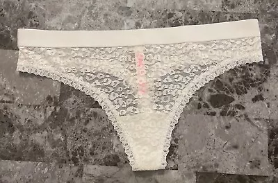 Nwt Victoria's Secret Pink Small Off White Leopard Mesh Lace Rare Thong Panties • $22.99