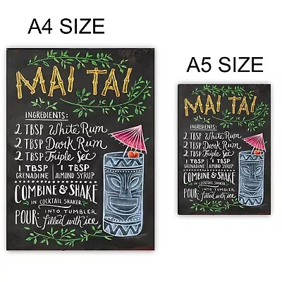 Metal Aluminium Sign  Cocktails  Theme Mai Tai Recipe Plaque For Home Bar • £4.99