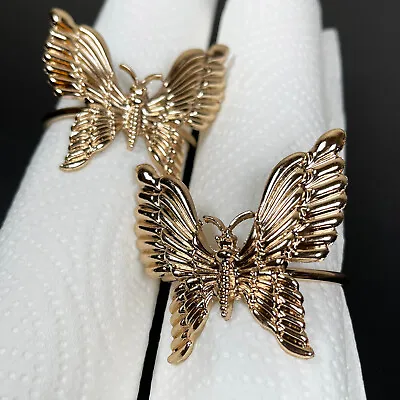 £6.99 • Buy Gold Butterfly Napkin Ring Set Of 2 Metal Tablecloth Holder Dining Table Decor
