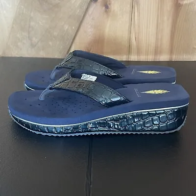 Volatile Womens Mini Croco Wedge Sandals Blue Slip On Size 7 Shoes • $18