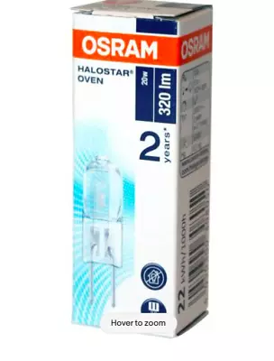 OSRAM Bi-Pin Halostar Oven Light Bulb  G4 12V 20W 300 °C 64428 X 1 Globe • $21.95