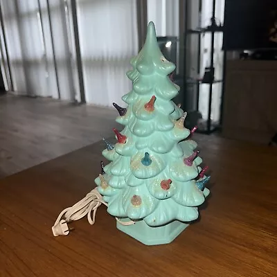 Vintage 12 Inch  Ceramic Christmas Tree Mint Green. Missing 3 Bulbs. Untested. • $25