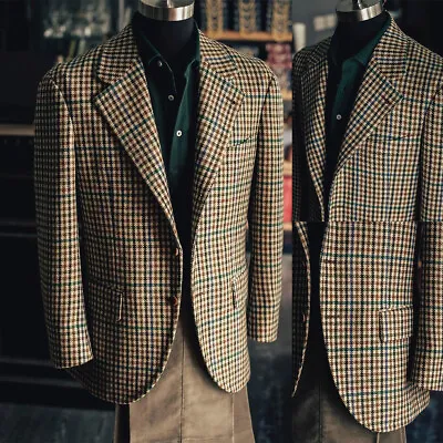 Men's Brown Plaid Blazer Classic Fit 2 Button Blazer For Party Regular Casual • $140.99