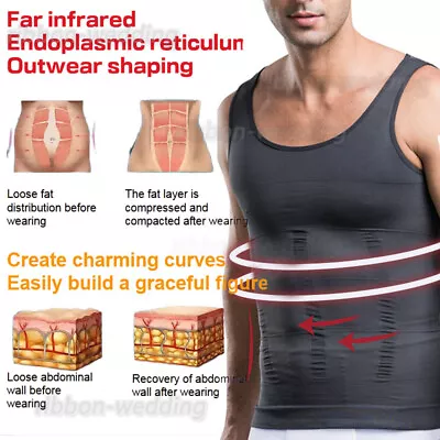 Men Body Shaper Slimming Vest  Slim Chest Belly Waist Boobs Compression Shirts • £3.99