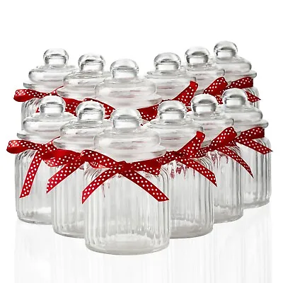 £20 • Buy Set Of 12 Small Ribbed Sweet Glass Jars | Ideal For Food Storage Weddings Events