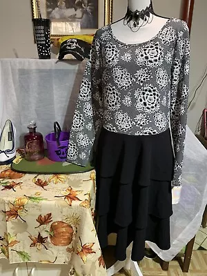 Lularoe Georgia Black White Floral Textured Tiered Dress Size 2X • £33.78