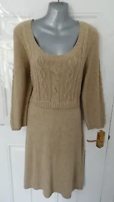 £34.99 • Buy Monsoon Ladies Size L Beige Cable Knit Jumper Stretch Dress NEW £58 Angora Blend