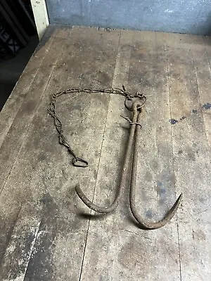 Old Early Antique Primitive Animal Fur Trap Drag Hook Metal Iron Forged USA • $29.99