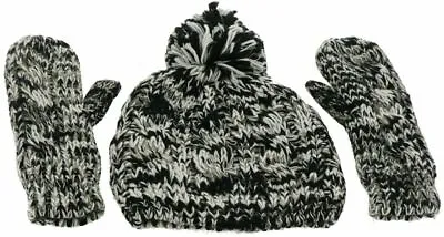 $16.99 • Buy Isaac Mizrahi Set Hat Mittens Cable Knit Black White Gloves Gift Set NEW