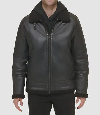 $295 Calvin Klein Men Black Classic Faux Shearling B-3 Bomber Jacket Coat Sz 2XL • $94.78