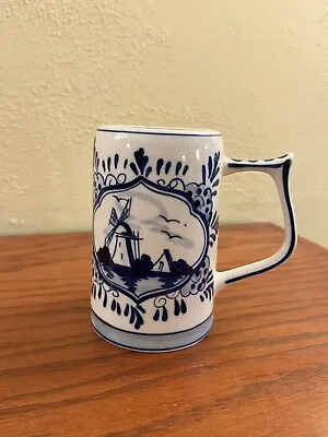 Vintage Delft Blue Hand Painted Porcelain Beer Mug Windmill Nautical Beautiful • $15