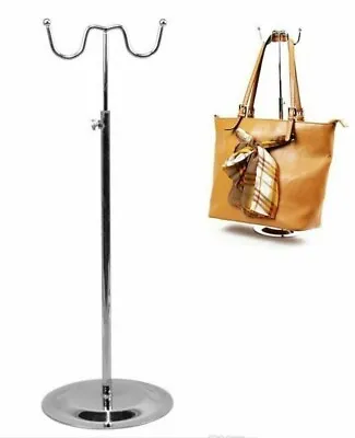 £8.75 • Buy Adjustable Handbag Bag Display Stand Scarf Hat Chrome Retail Shop 2 Hooks