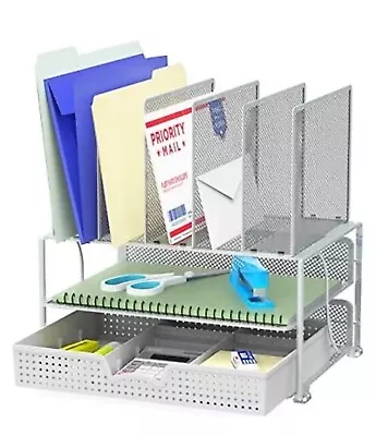 SimpleHouseware Mesh Desk Organizer With Sliding Drawer Double Tray And Silver • $27.60