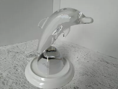 Hadeland Clear Glass Leaping Dolphin Figurine / Paperweight • £16