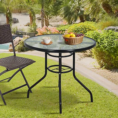 $51.59 • Buy Round Garden Patio Table Outdoor Dining Bistro Glass Table Top W/Umbrella Hole