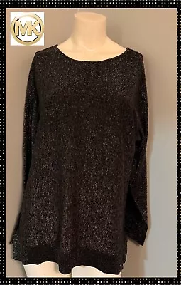 Michael Kors Black Silver Long Sleeve Shimmer Sparkle Blouse SZ Large • $25.99