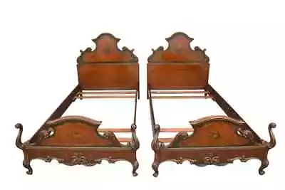 Pair Of Antique American Hand Painted Mahogany Twin Beds • $1250