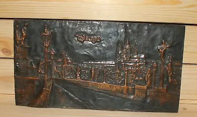$130 • Buy Vintage Czech Prague Cityscape Souvenir Wall Hanging Copper Plaque
