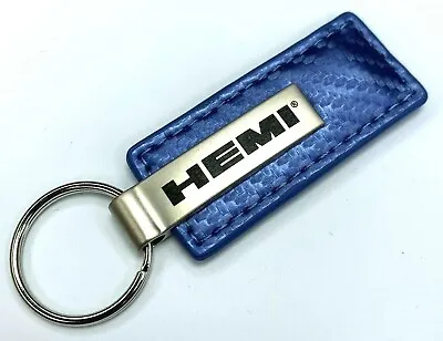 Blue Carbon Fiber Leather Key Chain W/ Hemi Emblem (Licensed By MOPAR) • $17.95