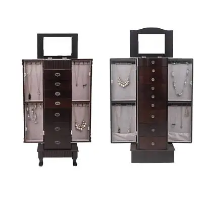 Durable Jewelry Cabinet Armoire Box Storage Chest Stand Organizer Necklace Wood • $125.98