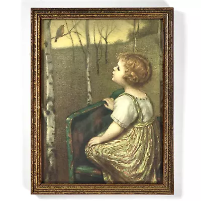 Antique 1920s Lovely Framed Lithographic Print  Spring Song  By Glucklich Bird • $54