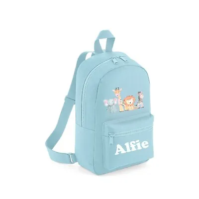 Personalised Cute Zoo Jungle Animals  Backpack  Rucksack Backpack Powder Blue • £18.99