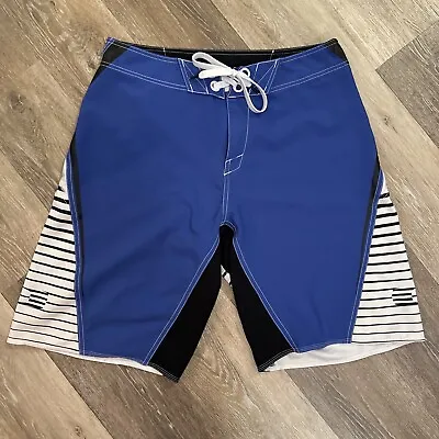 Oakley Surf Swim Board Trunk Shorts Blue Black Gray Size 34 Striped Drawstring • $14.97