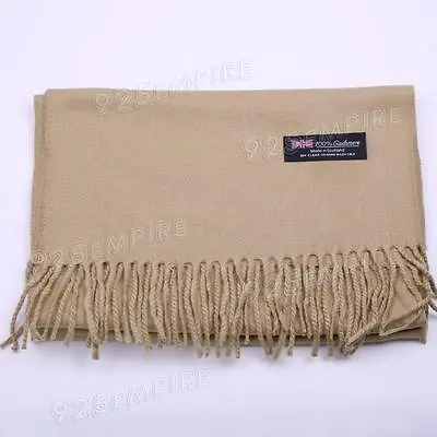 Men's 100% CASHMERE Warm PLAIN Scarf Pure Solid Camel Wool MADE IN SCOTLAND • $7.99