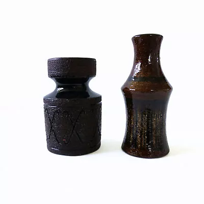 Vintage Handmade Brown/black Ceramic Vase From Sweden Mid-century • $95