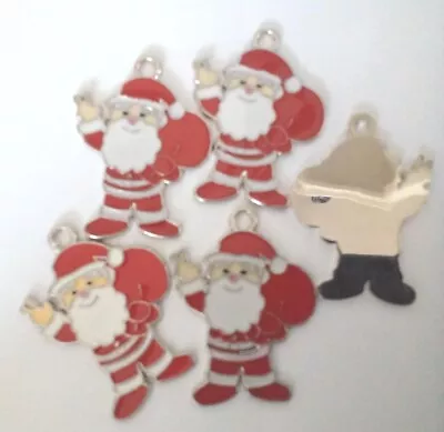 5 Santa Father Christmas ENAMEL CHARMS Pendant 35mm X 28mm B14 • £2.25