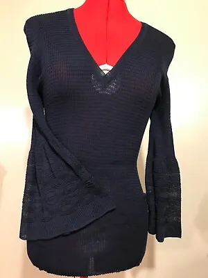 MISSIONI New Navy Top Size 14 (fits 8 -14) Stretchy Knit Bell Sleeve V - Neck • $185