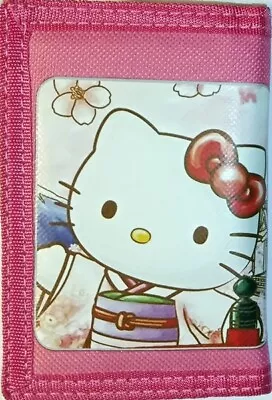 HELLO KITTY Tri-Fold Pink Nylon Wallet Note & Coin Zip Pocket 6 Card Slots #1 • $15