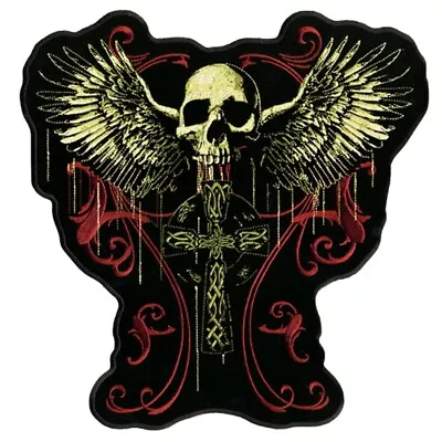 Flying Skull Gothic Cross Jacket Vest BACK PATCH |12  X 12  Iron On Or Sew • $19.99