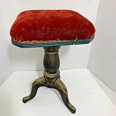 $79.95 • Buy Adjustable Piano Organ Wood Stool Cast Iron Legs HD Bentley USA Antique