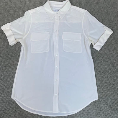 £25 • Buy EQUIPMENT Shirt Blouse Womens Small Ecru Viscose Short Sleeve Button Up