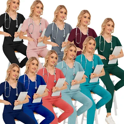 Stretch Scrub Women Short Sleeve Top Cargo Jogger Pant Medical Nurse Uniform • $19.49