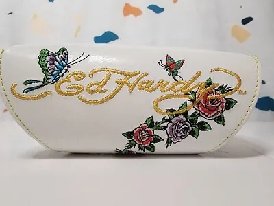 Vintage Ed Hardy Embroidered Glasses Sunglasses Hard Case Butterfly Roses White • $29.99