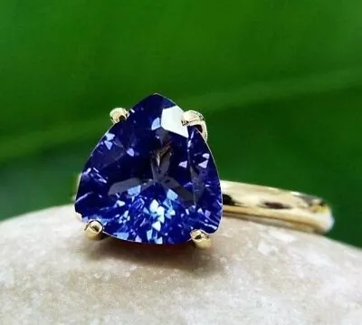 925 Sterling Silver Trillion Cut Lab Created Tanzanite Solitaire Handmade Ring • $97.72