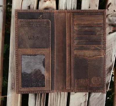 100% Genuine Leather RFID  Bifold Checkbook Wallet Buffalo Vintage Leather • $29.95