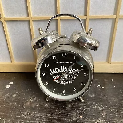 Jack Daniels No 7 Retro Alarm Clock Silver Chrome Bells Whisky Liquor Man Cave • £12.99