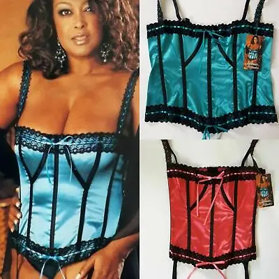 £45 • Buy Shirley Of Hollywood Satin Bustier & Thong Teal Pink Size 40 Basques Corsets