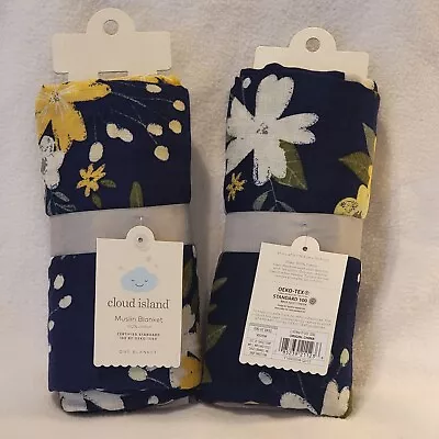 Baby Blanket - Cloud Island Navy Floral Muslin 100% Cotton 47 X47  (2 Pack) • $9.25