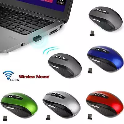 2.4GHz -Cordless Wireless Optical Mouse Mice Laptop  PC Computer &USB Receiver{ • $3.28